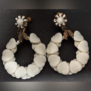 Vintage Signed Miriam Haskell Heart Hoop Clip Earrings